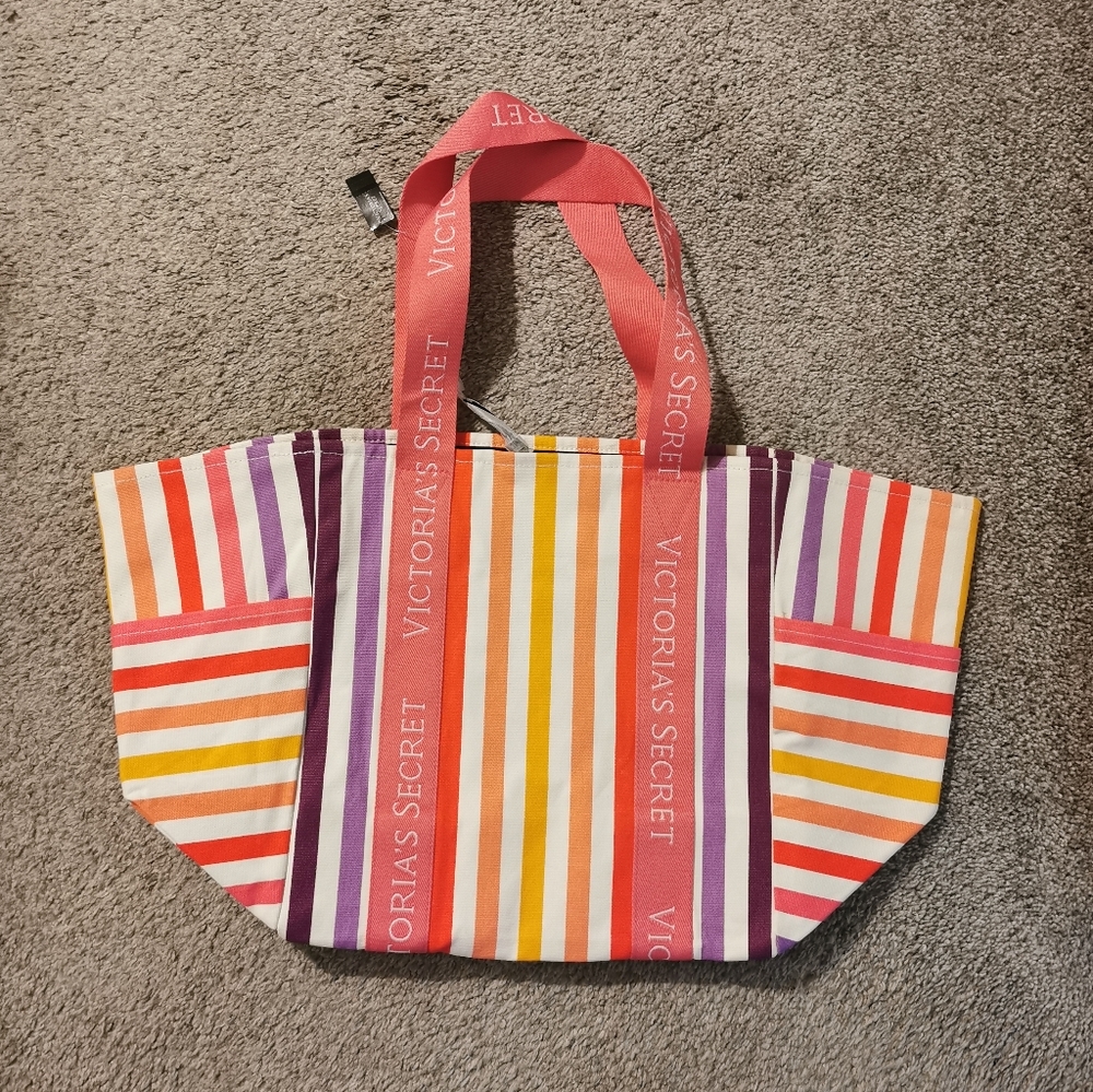 NWT Victoria's Secret Large Multicolor Tote Bag New Beach Bag Weekender w zipper
